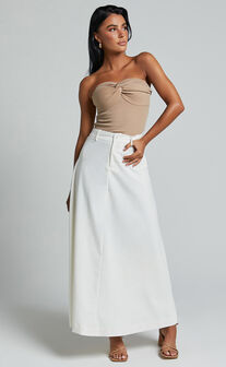 Benjie Maxi Skirt - Tailored Linen Look High Waisted A Line in White
