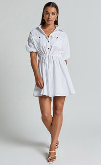 Holly Utility Tie Waist Mini Dress in White