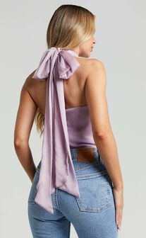 Brandi Top - Halter Neck Tie Bodysuit in Lilac