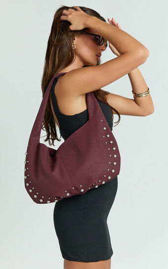 Geneva Bag - Studded Shoulder Bag in Burgundy