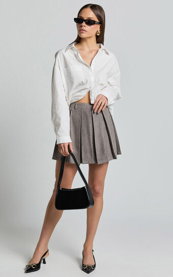 Andie Mini Skirt - Tailored Pleated Mini Skirt in Grey