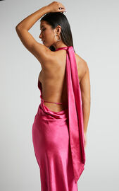 Aiyana Midi Dress - Halter Neck Satin Dress in Mulberry Pink | Showpo USA