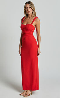 Tahlia Midi Dress - Sweetheart Ruched Dress in Red