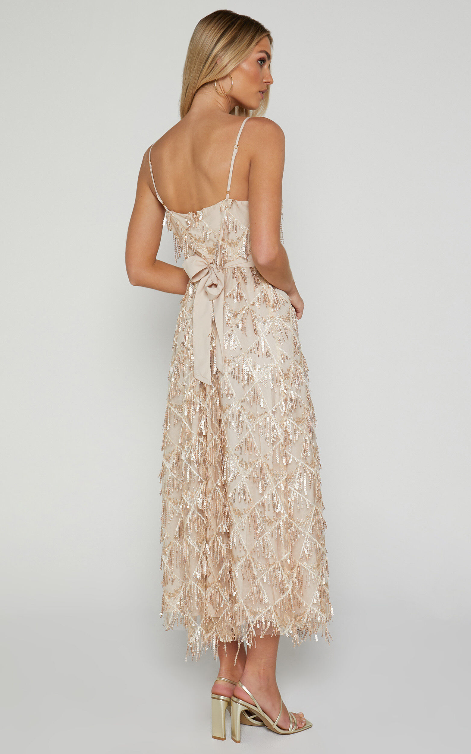 White and gold outlet midi dress