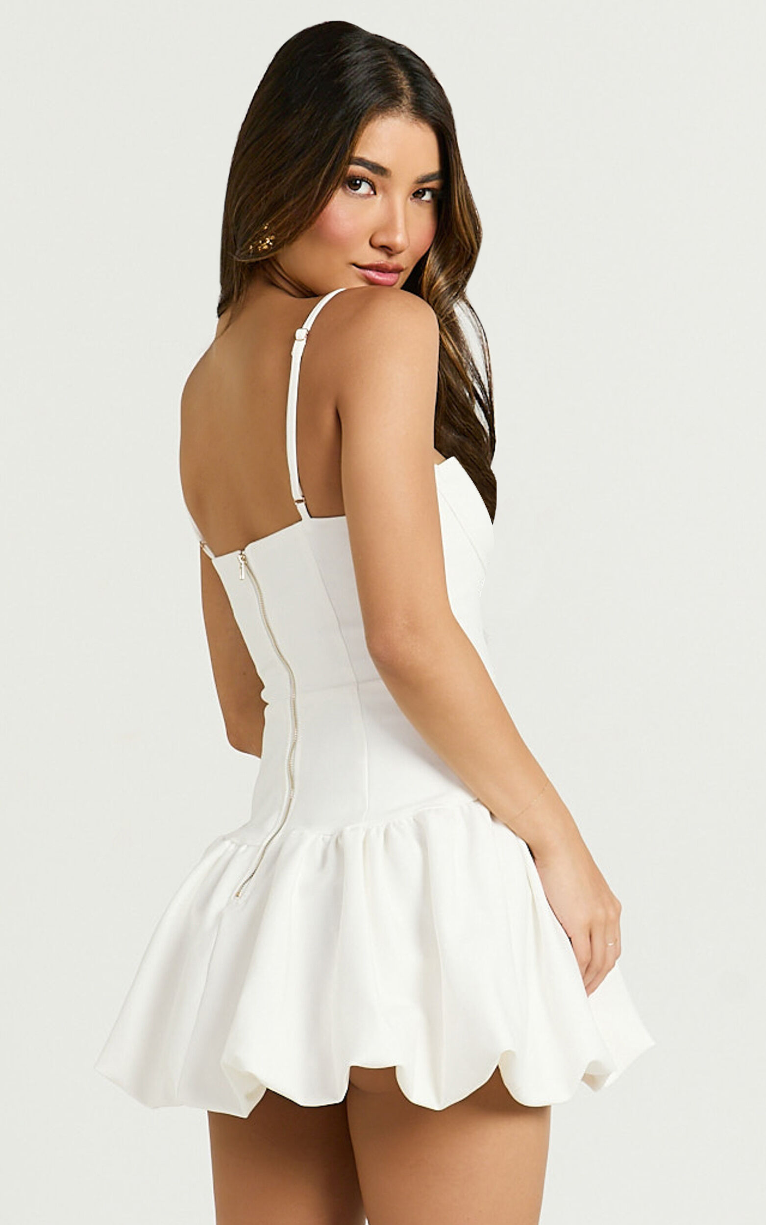 Kacey Mini Dress - Textured Drop Waist Bubble Hem Dress in Off White ...