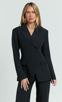 Sally Blazer - Cross Over Fitted Tailored Blazer in Black