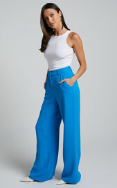Bonnie Pants - High Waisted Tailored Wide Leg Pants in Blue | Showpo USA