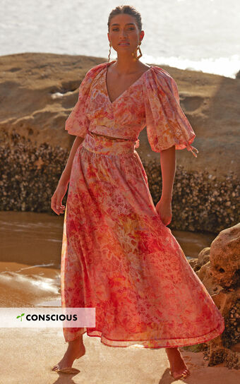 Amalie The Label - Valentina Paper Bag Gathered Waist Maxi Skirt in Morocco Print Amalie the Label