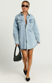 Amalie The Label - Herrera Recycled Cotton Denim Dress in Mid Blue Wash ...