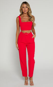 Hermie Pants - High Waisted Cropped Tailored Pants in Light Blue