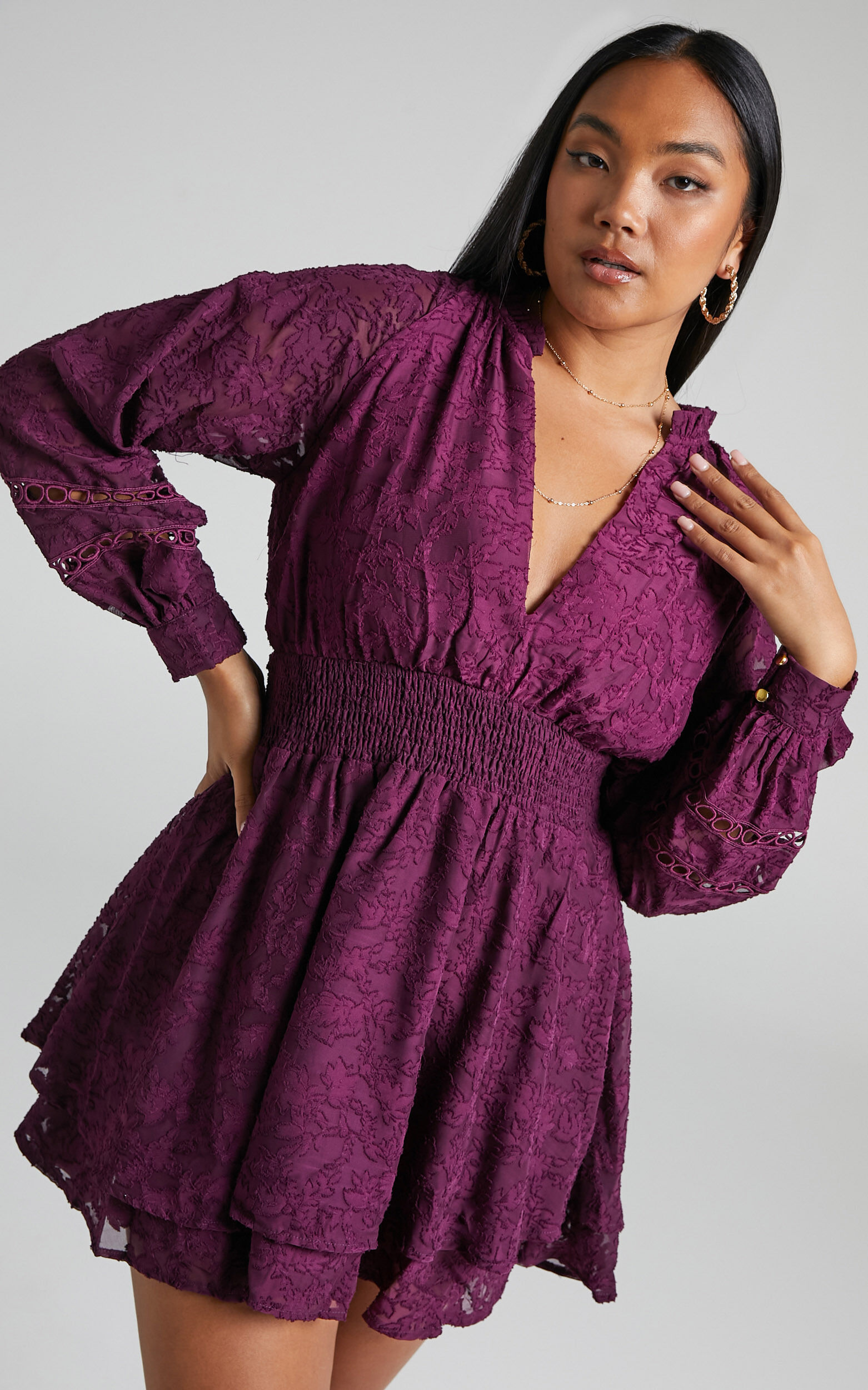Plum long cheap sleeve dress