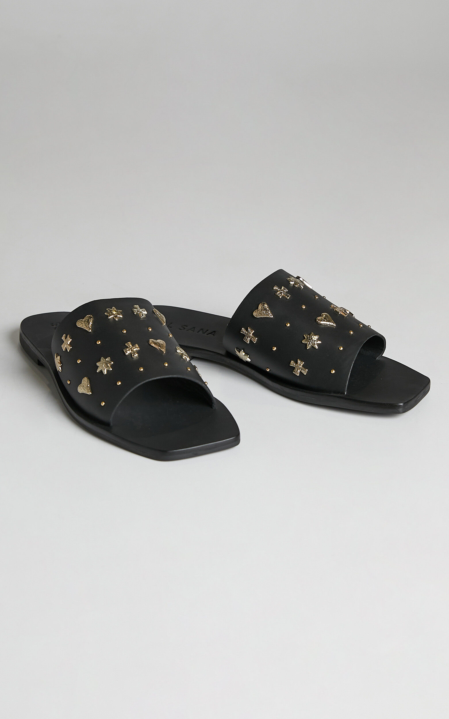 Sol Sana Mila Slide Sandals in Black and Gold Showpo NZ