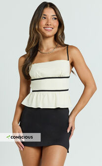 Danbury Top - Strappy Peplum Crop Top in Cream