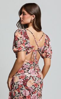 Lorie Maxi Dress - Short Sleeve Cut Out Tie Back Dress in Boheme Floral