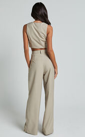 Izara Trousers - Mid Rise Relaxed Straight Leg Tailored Trousers in Oatmeal | Showpo USA