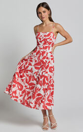 Nylia Midi Dress - Strappy Fit and Flare Dress in Red Floral | Showpo USA
