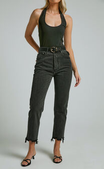 Zelrio Jeans - High Waisted Recycled Cotton Cropped Denim Jeans in Washed Black