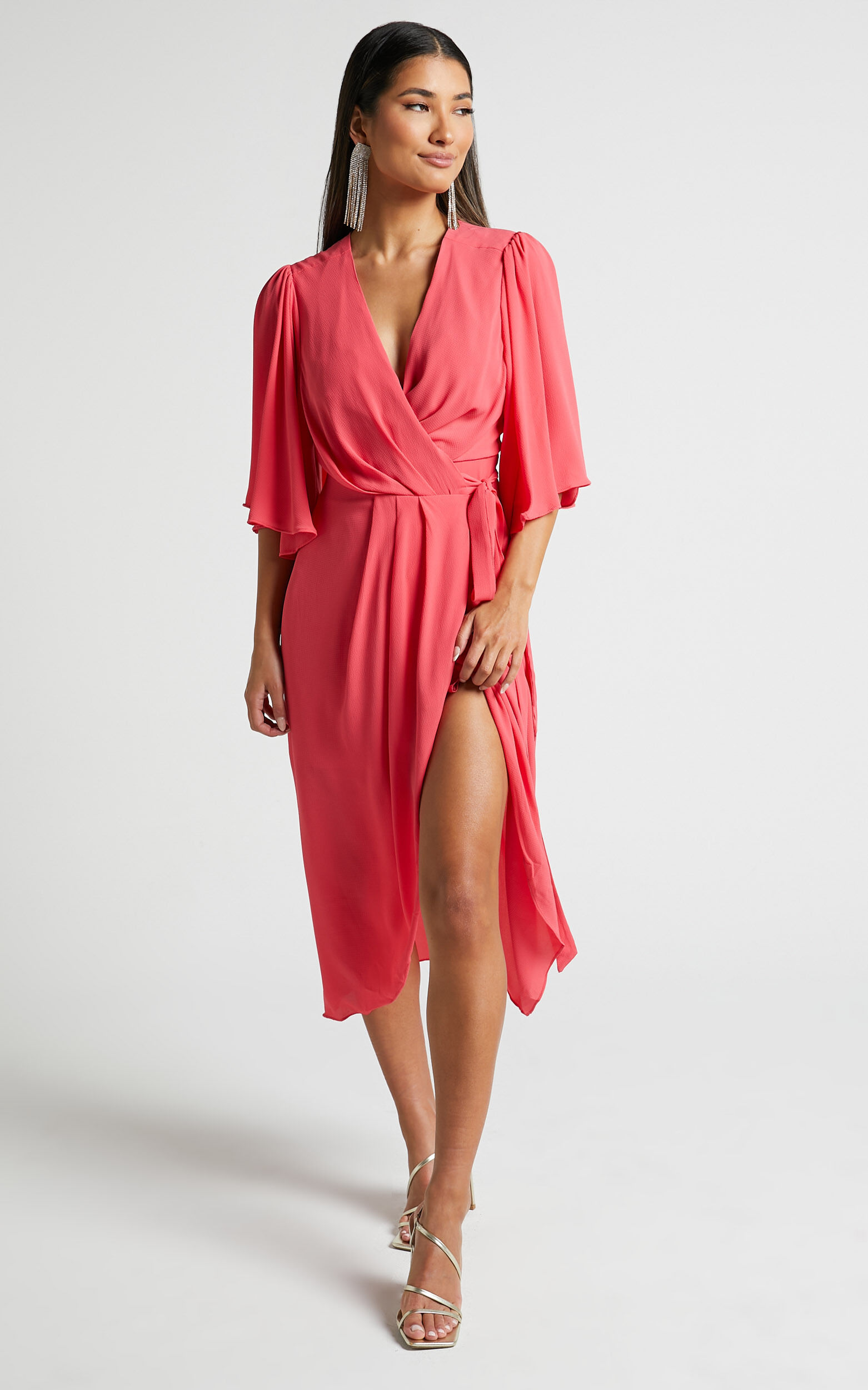 Missguided sequin wrap top front midi dress