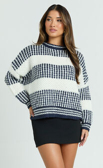 Snuggle Up Jumper - Knit Jumper in Navy Stripe