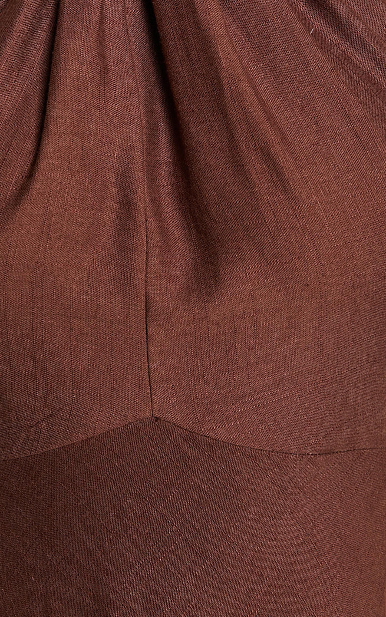 Louie Mini Dress - Linen Look Halter Neck Dress in Chocolate | Showpo USA