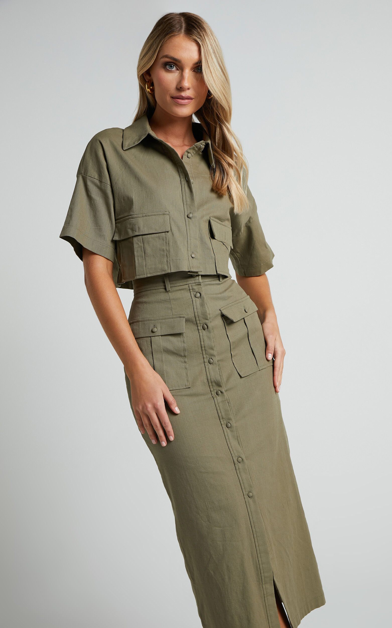 Khaki skirt and top set top