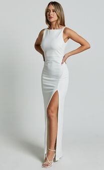Indi Midi Dress - Boat Neck Bodycon Dress in White