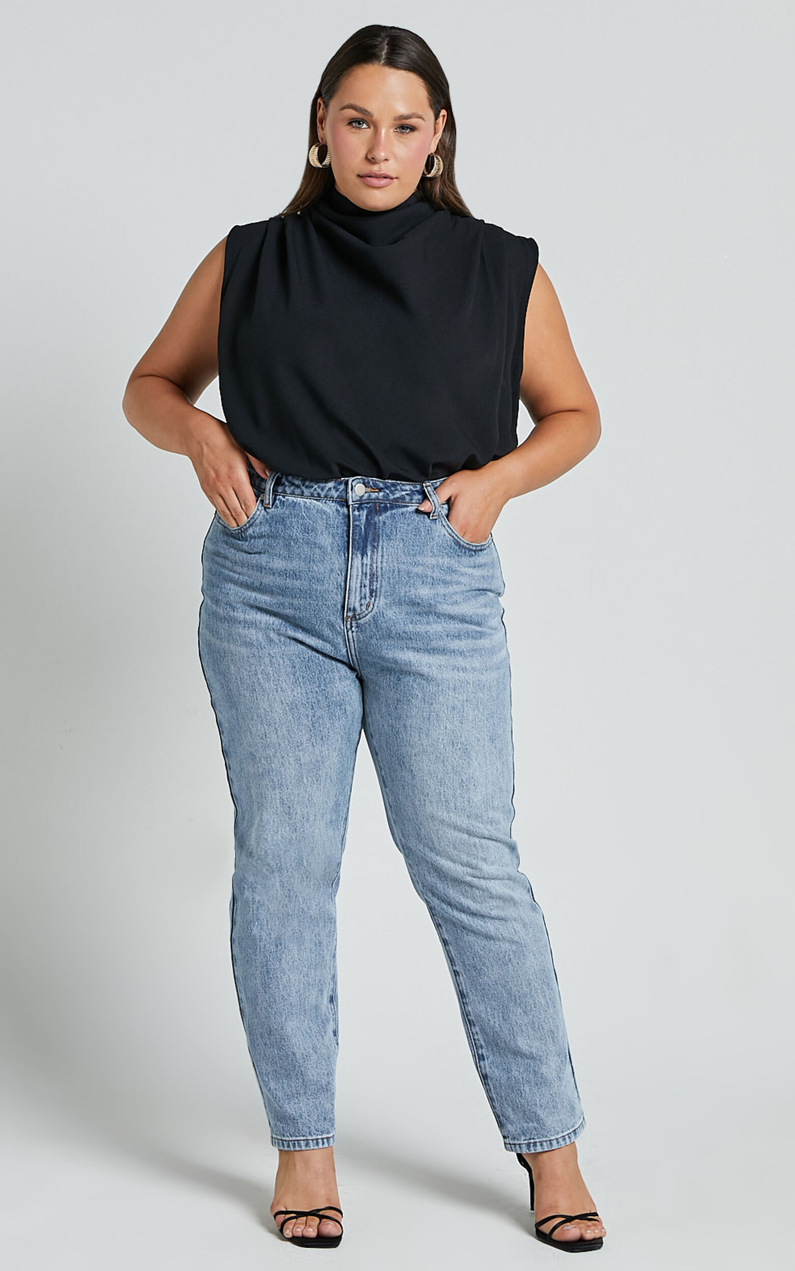 Billie Jeans - High Waisted Recycled Cotton Mom Denim Jeans in Mid Blue ...