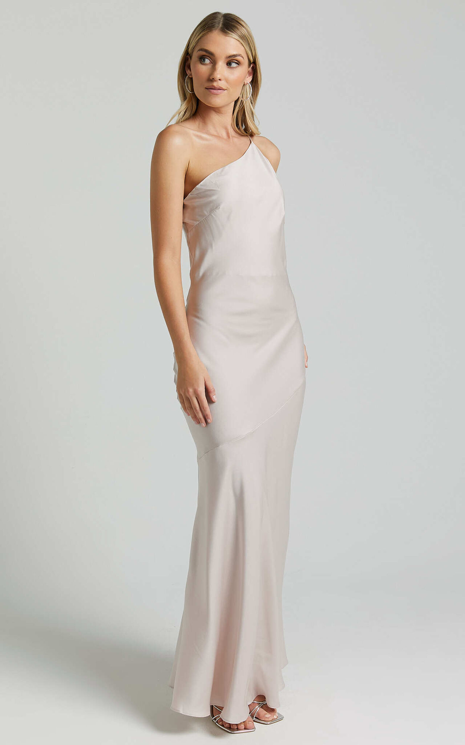 Rosalyn Maxi Dress - Asymmetric One Shoulder Cross Back Slip in Ivory ...