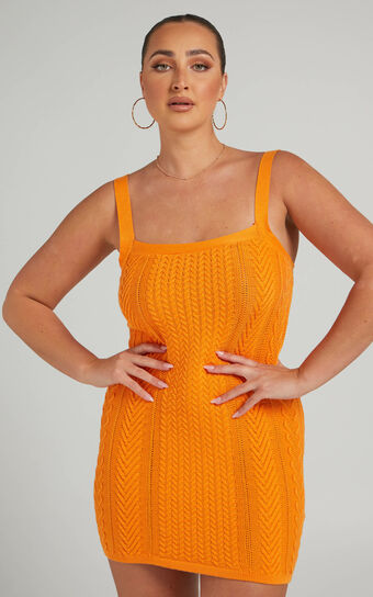Zarah Knit Mini Dress in Orange