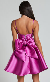 Alyssa Mini Dress - Strappy Straight Neck With Tie Back Dress in Pink