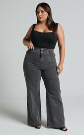 Emman Jeans - High Waisted Cotton Wide Leg Denim Jeans in Washed Black | Showpo USA