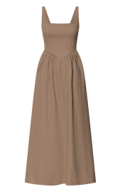 Rhaziya Midi Dress - Sleeveless Straight Neck Fit and Flare Dress in ...