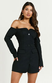 Anabelle Mini Dress - Tailored Off Shoulder Dress in Black | Showpo USA