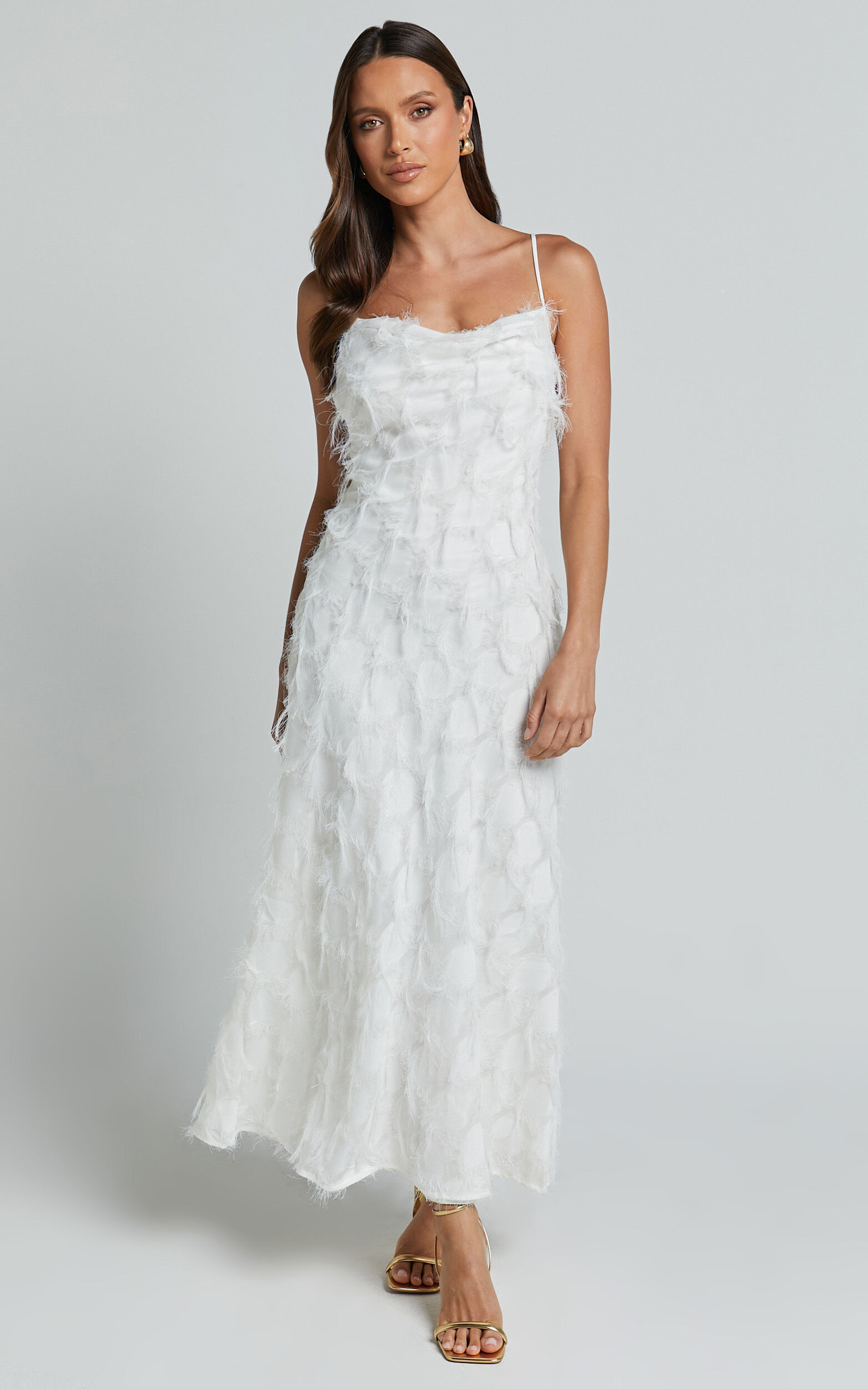 Aleesha Midi Dress Textured Cowl Neck Dress in White Showpo EU