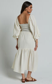 Bellenie Midi Dress - 3/4 Puff Sleeve Square Neck Smock Bodice Tiered ...