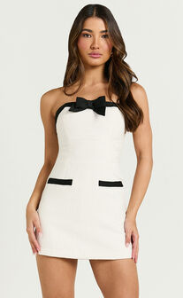 Skylee Playsuit - Bow Detail Mini Playsuit in Cream