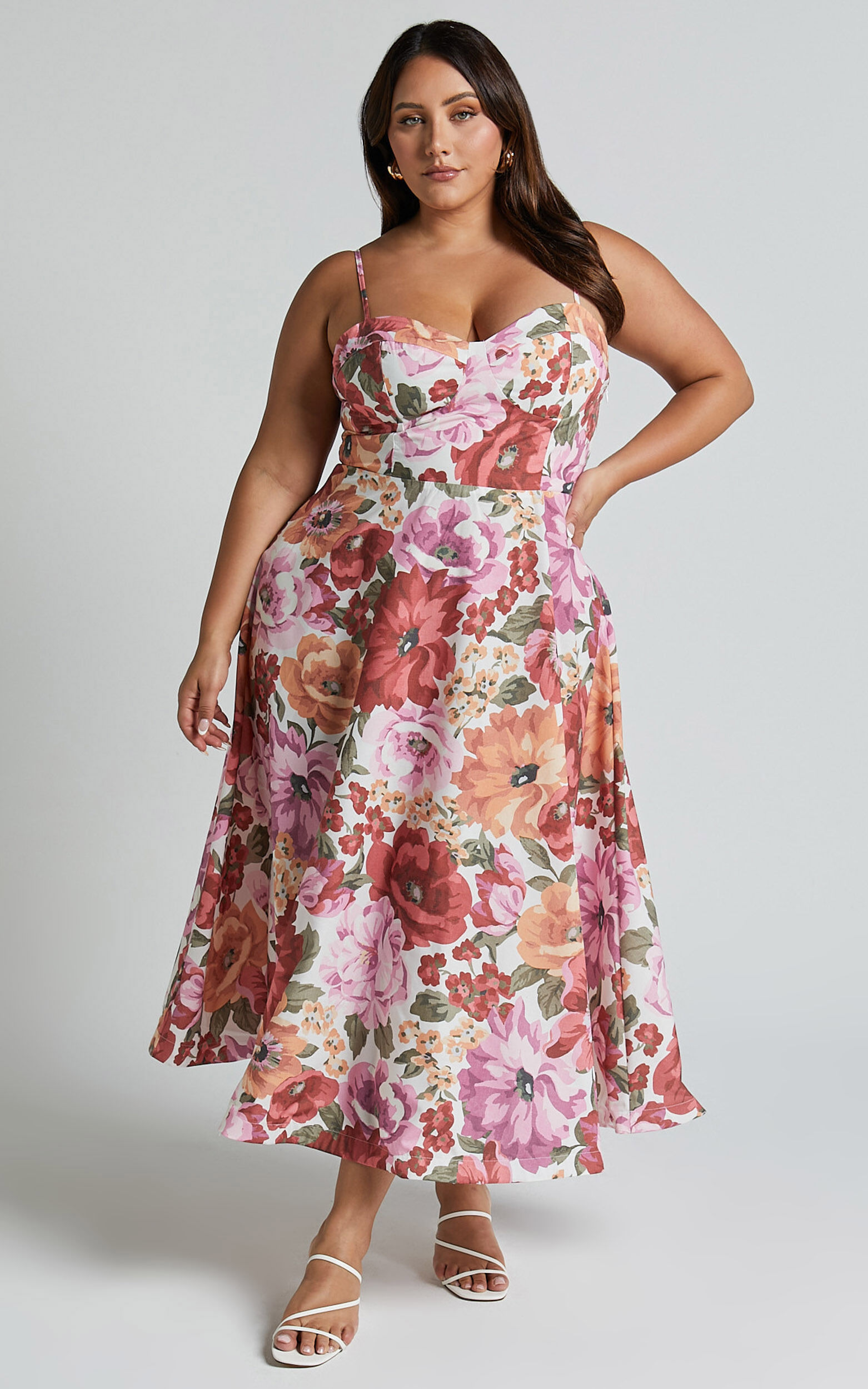 Robertson Midi Dress - Strappy Sweetheart Bustier Flare
