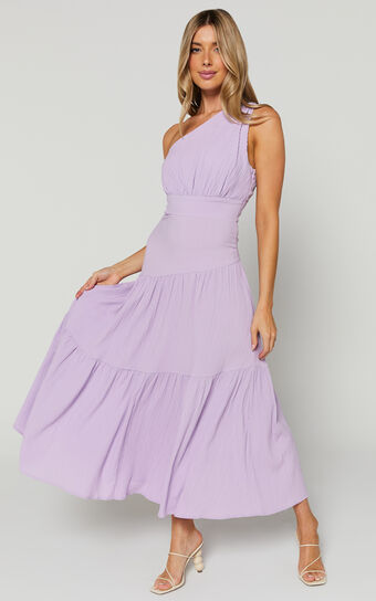 Celestia Midi Dress - Tiered One Shoulder Dress in Lavender