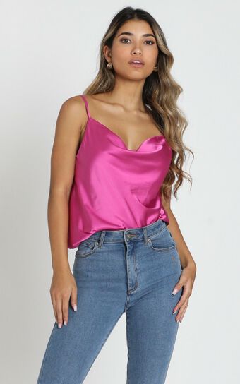 Straight Line Top in Hot Pink Satin