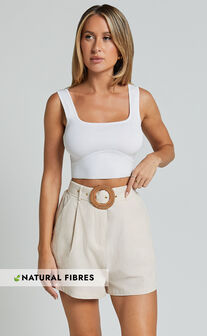 Thaisa Shorts - High Waist Belted Shorts in Biscuit