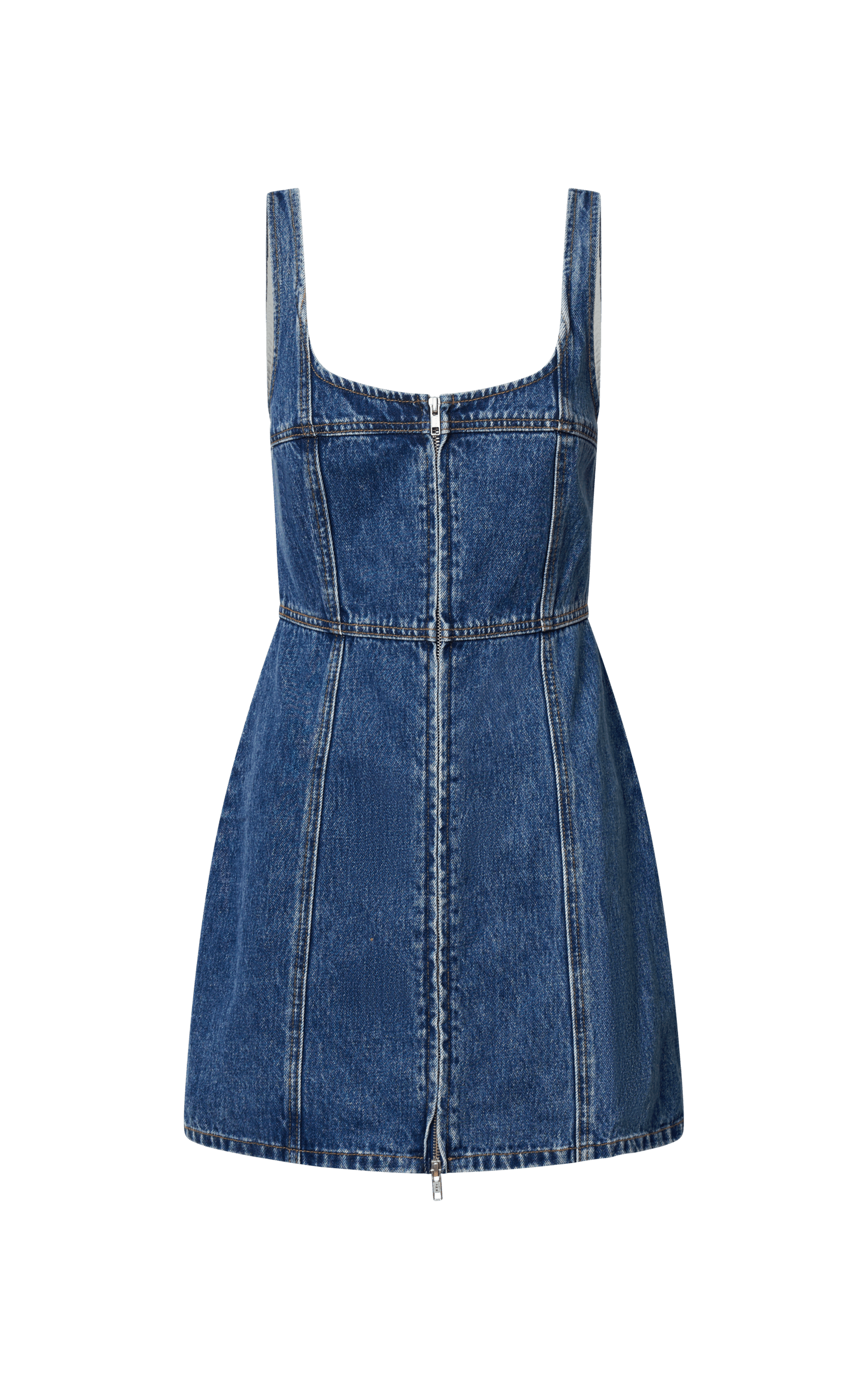 Chrysoula Mini Dress - Square Neck Zip Front Sleeveless Bodycon Denim in  Mid Blue Wash | Showpo USA