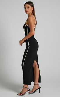 Abegaille Midi Dress - Bodycon Dress in Black