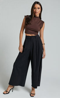 Alyssum Pants - High Waisted Wide Leg Pants in Black