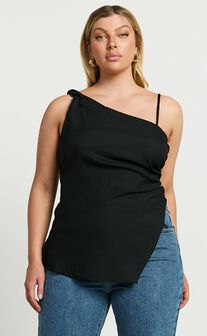 Andre Top - Asymmetric Shoulder V Hem Cami in Black