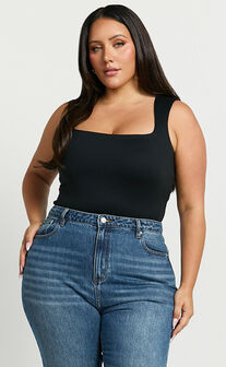 Ophelia Top - Square Neck Jersey Top in Black