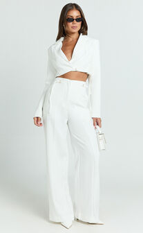 Chantelle Jacket - Crop Long Sleeve Jacket with Hardware Buckle in White