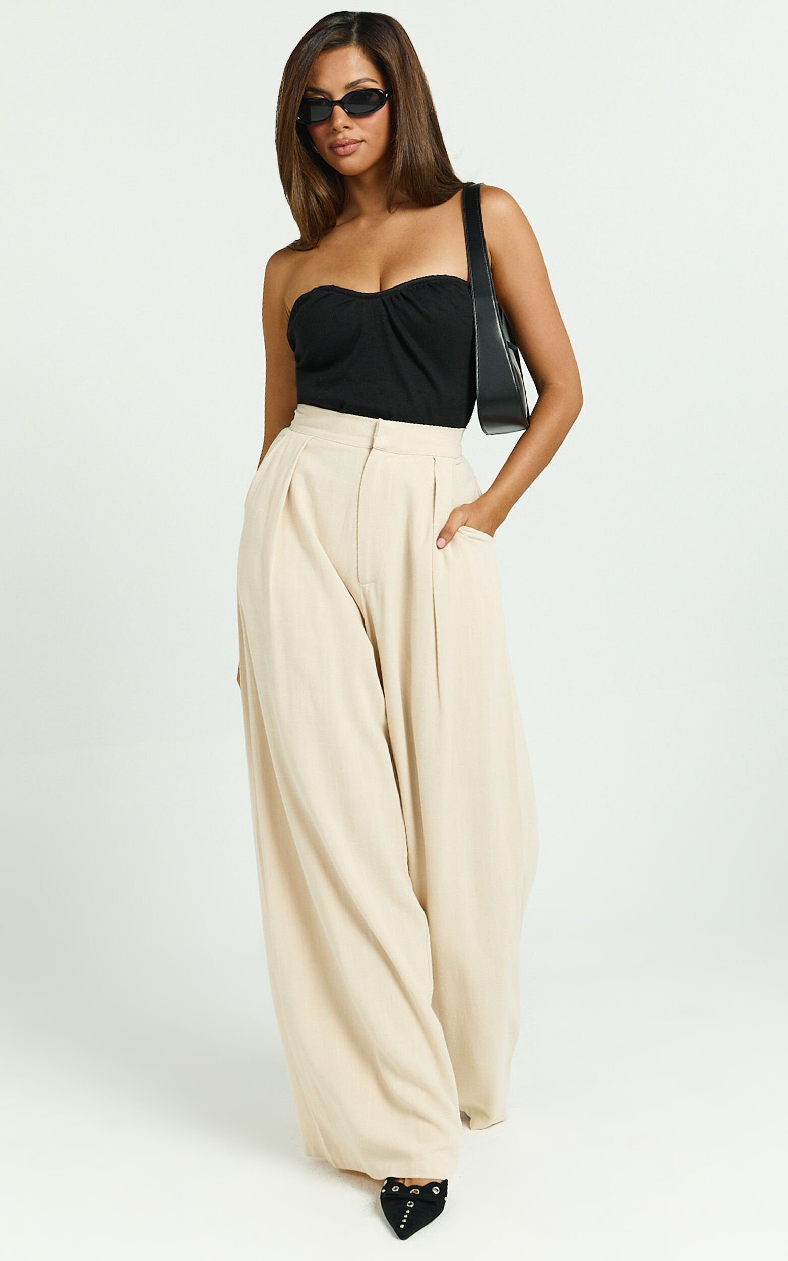 Wide leg pleated palazzo pants on sale