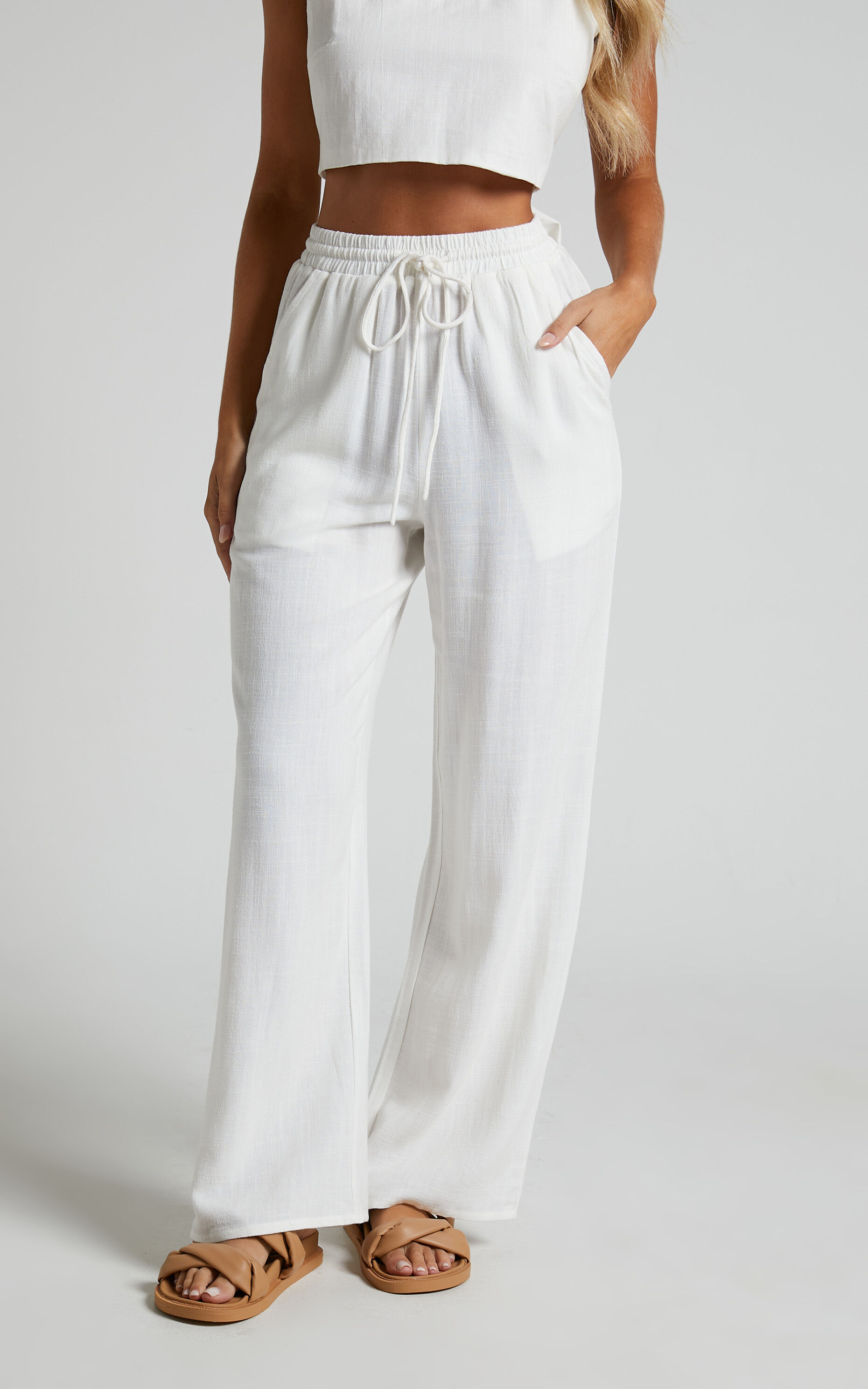 White elastic pants hotsell