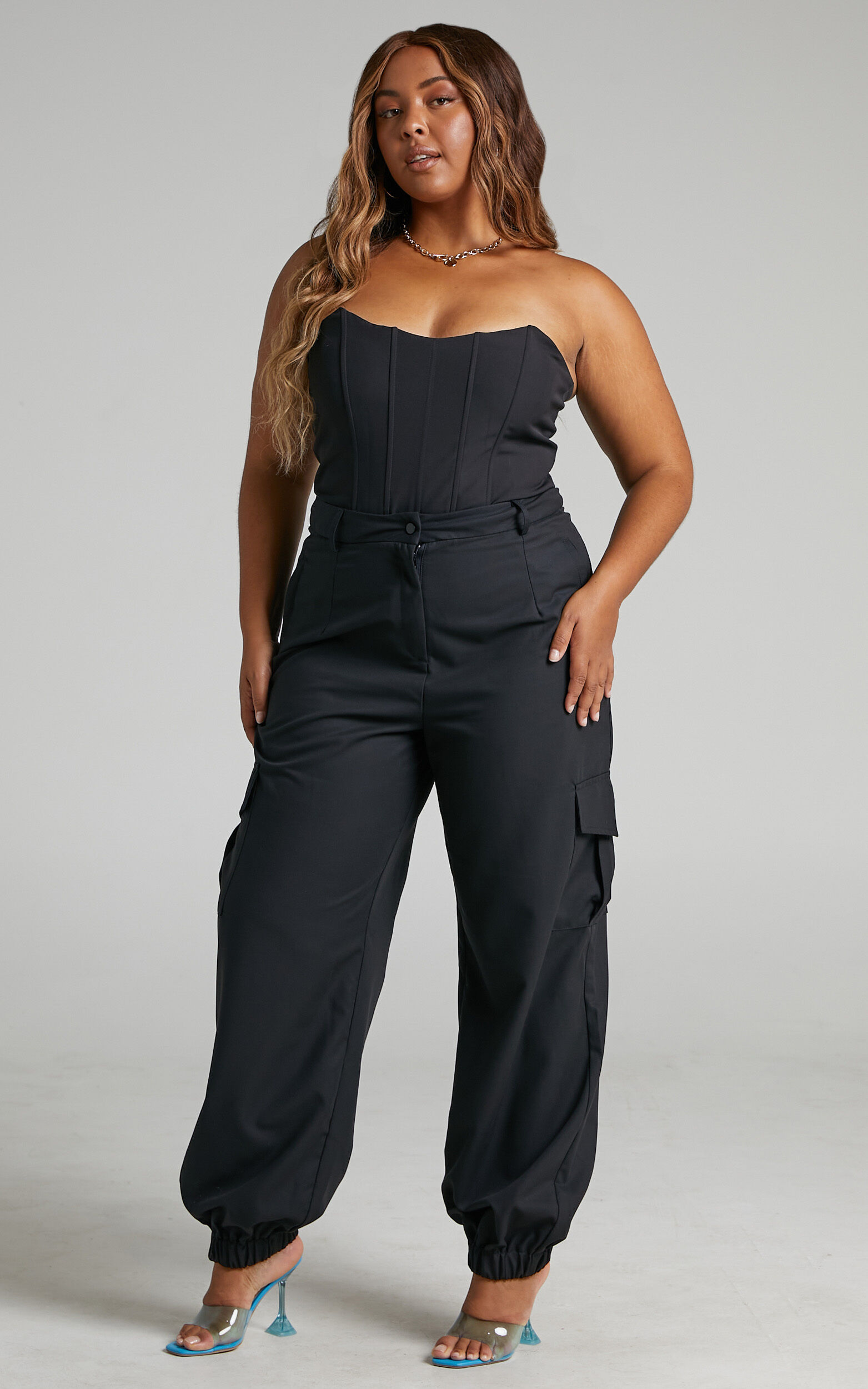 Xyriel - High Waisted Utility Style Cargo Pants in Black