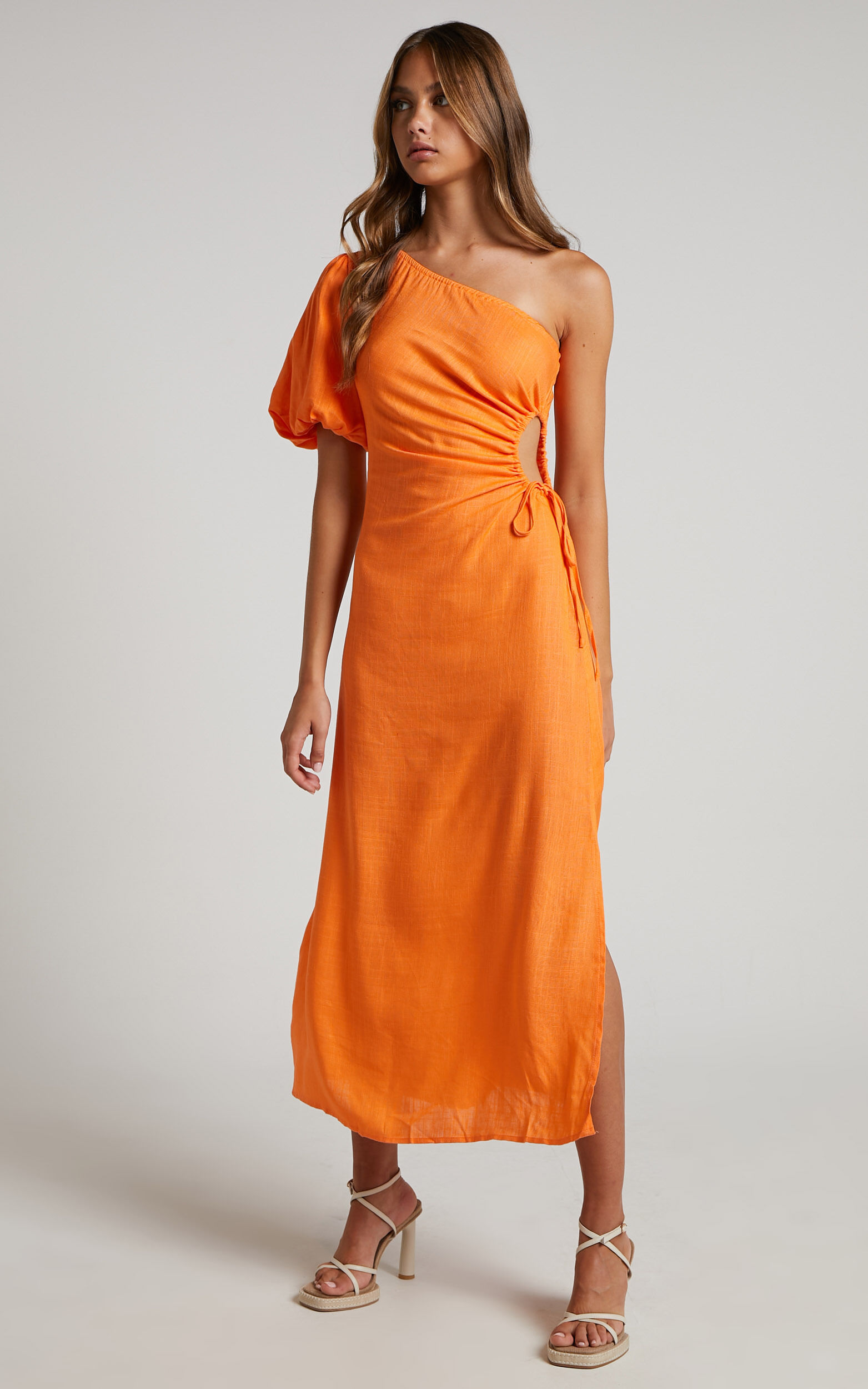 Orange cut out one shoulder dress 2025